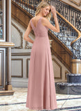 Nan A-Line V-neck Floor-Length Chiffon Bridesmaid Dress With Ruffle UKP0012774