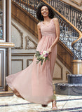 Nan A-Line V-neck Floor-Length Chiffon Bridesmaid Dress With Ruffle UKP0012774