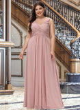 Nan A-Line V-neck Floor-Length Chiffon Bridesmaid Dress With Ruffle UKP0012774