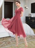 Brynlee A-Line V-neck Asymmetrical Bridesmaid Dress With Ruffle UKP0012775