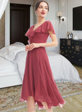 Brynlee A-Line V-neck Asymmetrical Bridesmaid Dress With Ruffle UKP0012775