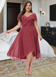 Brynlee A-Line V-neck Asymmetrical Bridesmaid Dress With Ruffle UKP0012775