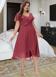 Brynlee A-Line V-neck Asymmetrical Bridesmaid Dress With Ruffle UKP0012775