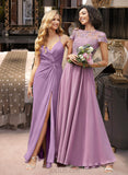 Danika A-Line Scoop Neck Floor-Length Chiffon Lace Bridesmaid Dress With Pockets UKP0012776