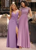 Danika A-Line Scoop Neck Floor-Length Chiffon Lace Bridesmaid Dress With Pockets UKP0012776