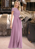 Danika A-Line Scoop Neck Floor-Length Chiffon Lace Bridesmaid Dress With Pockets UKP0012776