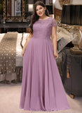 Danika A-Line Scoop Neck Floor-Length Chiffon Lace Bridesmaid Dress With Pockets UKP0012776