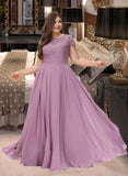 Danika A-Line Scoop Neck Floor-Length Chiffon Lace Bridesmaid Dress With Pockets UKP0012776