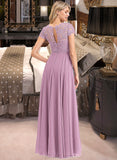 Danika A-Line Scoop Neck Floor-Length Chiffon Lace Bridesmaid Dress With Pockets UKP0012776