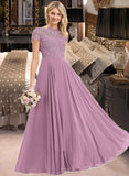 Danika A-Line Scoop Neck Floor-Length Chiffon Lace Bridesmaid Dress With Pockets UKP0012776