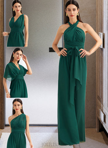 Skye Jumpsuit/Pantsuit One-Shoulder Halter V-neck High Neck Floor-Length Bridesmaid Dress With Ruffle UKP0012777