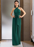 Skye Jumpsuit/Pantsuit One-Shoulder Halter V-neck High Neck Floor-Length Bridesmaid Dress With Ruffle UKP0012777