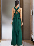 Skye Jumpsuit/Pantsuit One-Shoulder Halter V-neck High Neck Floor-Length Bridesmaid Dress With Ruffle UKP0012777