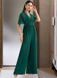 Skye Jumpsuit/Pantsuit One-Shoulder Halter V-neck High Neck Floor-Length Bridesmaid Dress With Ruffle UKP0012777