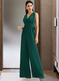 Skye Jumpsuit/Pantsuit One-Shoulder Halter V-neck High Neck Floor-Length Bridesmaid Dress With Ruffle UKP0012777