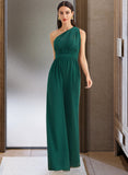 Skye Jumpsuit/Pantsuit One-Shoulder Halter V-neck High Neck Floor-Length Bridesmaid Dress With Ruffle UKP0012777