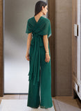 Skye Jumpsuit/Pantsuit One-Shoulder Halter V-neck High Neck Floor-Length Bridesmaid Dress With Ruffle UKP0012777