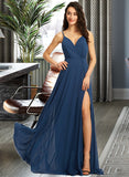 Adalyn A-Line V-neck Floor-Length Bridesmaid Dress With Split Front UKP0012780