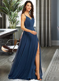 Adalyn A-Line V-neck Floor-Length Bridesmaid Dress With Split Front UKP0012780