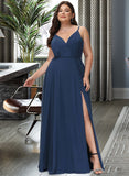 Adalyn A-Line V-neck Floor-Length Bridesmaid Dress With Split Front UKP0012780