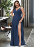 Adalyn A-Line V-neck Floor-Length Bridesmaid Dress With Split Front UKP0012780