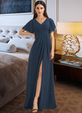 Greta A-Line V-neck Floor-Length Bridesmaid Dress With Split Front UKP0012781