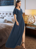 Greta A-Line V-neck Floor-Length Bridesmaid Dress With Split Front UKP0012781