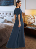 Greta A-Line V-neck Floor-Length Bridesmaid Dress With Split Front UKP0012781