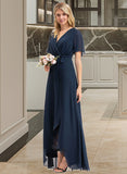 Jaqueline A-Line V-neck Asymmetrical Chiffon Bridesmaid Dress With Bow(s) UKP0012783