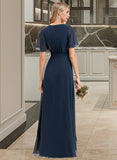 Jaqueline A-Line V-neck Asymmetrical Chiffon Bridesmaid Dress With Bow(s) UKP0012783