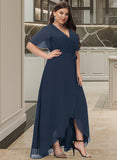 Jaqueline A-Line V-neck Asymmetrical Chiffon Bridesmaid Dress With Bow(s) UKP0012783