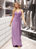 Julianna A-Line V-neck Floor-Length Chiffon Bridesmaid Dress With Ruffle Split Front UKP0012784