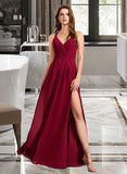 Jade A-Line V-neck Floor-Length Bridesmaid Dress UKP0012785