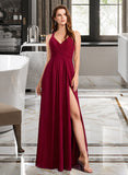 Jade A-Line V-neck Floor-Length Bridesmaid Dress UKP0012785