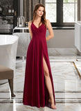 Jade A-Line V-neck Floor-Length Bridesmaid Dress UKP0012785