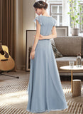 Mandy A-Line V-neck Floor-Length Bridesmaid Dress With Ruffle Split Front UKP0012787