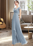 Mandy A-Line V-neck Floor-Length Bridesmaid Dress With Ruffle Split Front UKP0012787