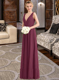 Gwen A-Line V-neck Floor-Length Chiffon Bridesmaid Dress With Ruffle UKP0012789