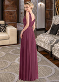 Gwen A-Line V-neck Floor-Length Chiffon Bridesmaid Dress With Ruffle UKP0012789