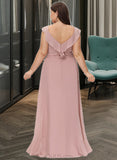 Lorna Empire V-Neck Floor-Length Chiffon Bridesmaid Dress With Cascading Ruffles UKP0012790