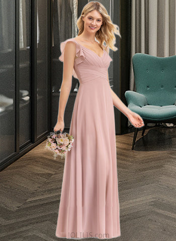 Lorna Empire V-Neck Floor-Length Chiffon Bridesmaid Dress With Cascading Ruffles UKP0012790