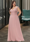 Lorna Empire V-Neck Floor-Length Chiffon Bridesmaid Dress With Cascading Ruffles UKP0012790