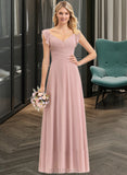 Lorna Empire V-Neck Floor-Length Chiffon Bridesmaid Dress With Cascading Ruffles UKP0012790