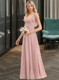 Lorna Empire V-Neck Floor-Length Chiffon Bridesmaid Dress With Cascading Ruffles UKP0012790