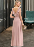 Lorna Empire V-Neck Floor-Length Chiffon Bridesmaid Dress With Cascading Ruffles UKP0012790