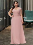 Lorna Empire V-Neck Floor-Length Chiffon Bridesmaid Dress With Cascading Ruffles UKP0012790