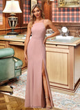 Nan A-Line High Neck Floor-Length Bridesmaid Dress With Lace Split Front UKP0012791