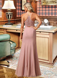 Nan A-Line High Neck Floor-Length Bridesmaid Dress With Lace Split Front UKP0012791