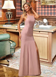 Nan A-Line High Neck Floor-Length Bridesmaid Dress With Lace Split Front UKP0012791