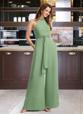 Rebecca Jumpsuit/Pantsuit High Neck Floor-Length Bridesmaid Dress With Bow(s) UKP0012792